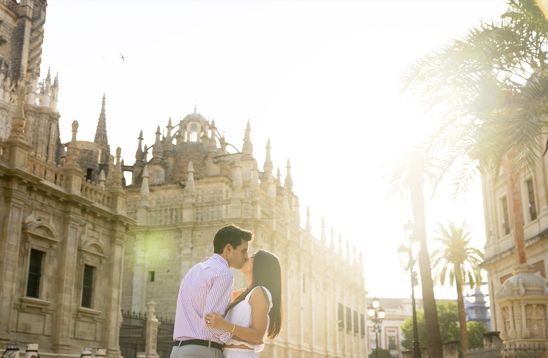 Couple embracing in the streets of Seville
