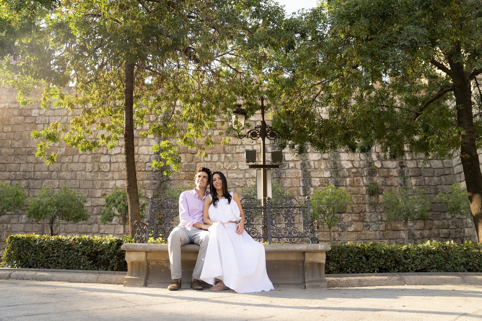 Couple embracing after a proposal in Seville