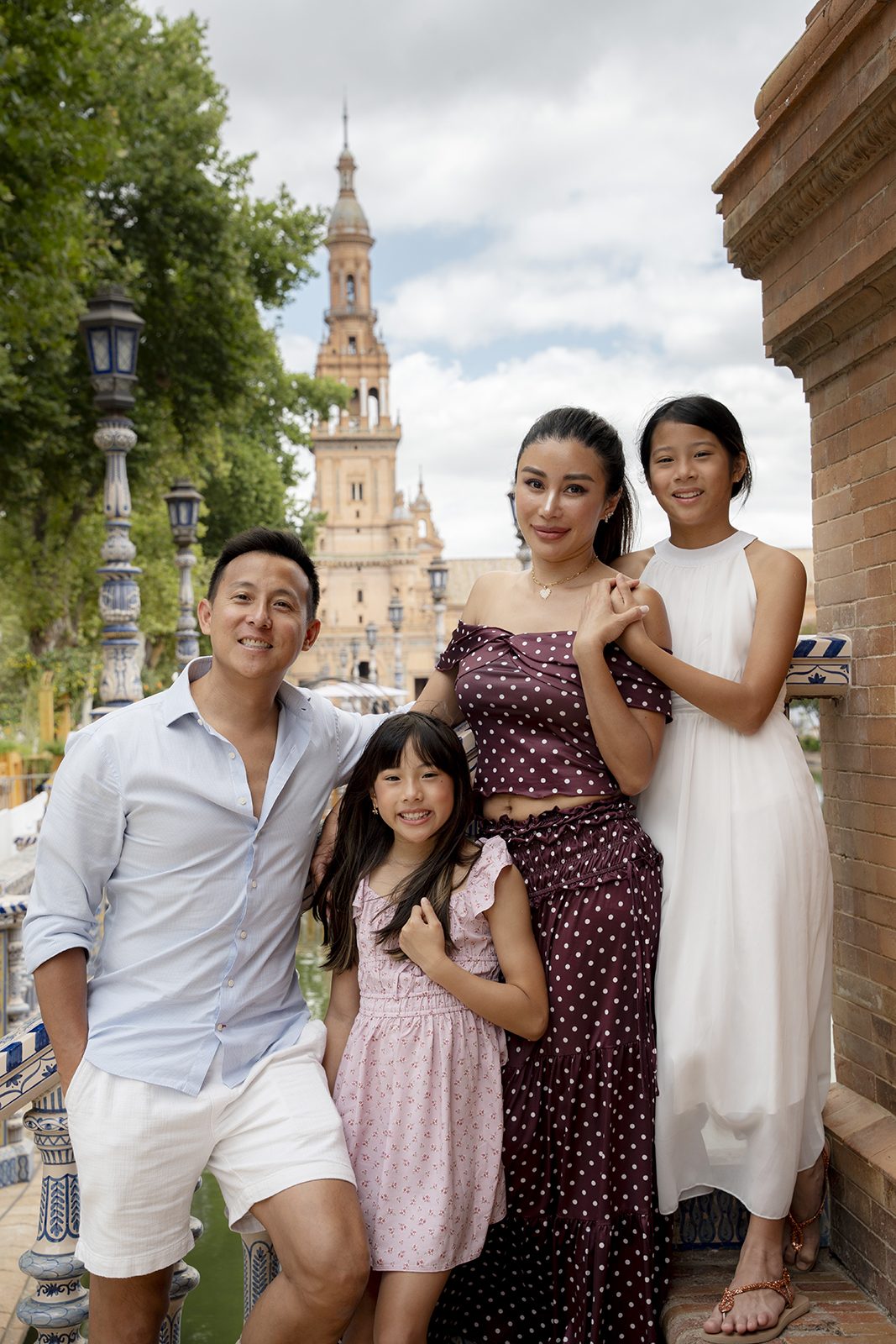 Family portrait at Plaza de España in Seville